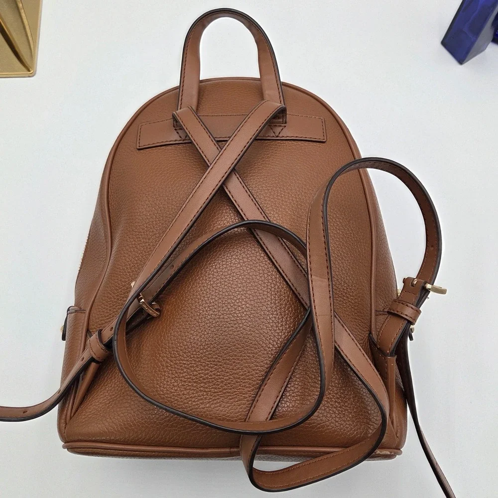 Michael Kors Adina Backpack Pebbled Leather Brown Medium Gold Hardwear Bag